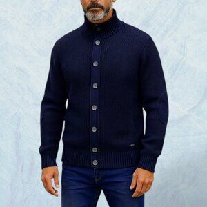 Adidas Neo Label MENS Chunky Dark Blue Button Front Cardigan Sweater Size Large